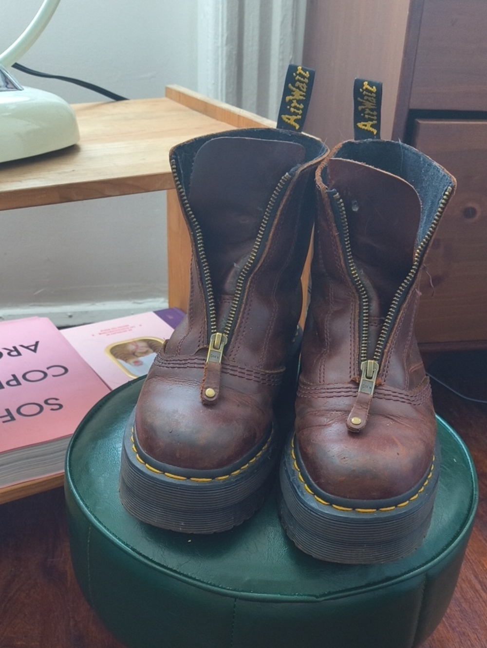 Dr. Martens Women's Brown Leather Zip-Front Platform Boots